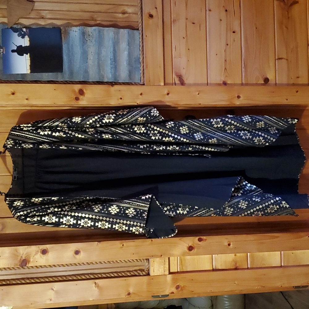 Black and Metallic Gold Aztec Duster